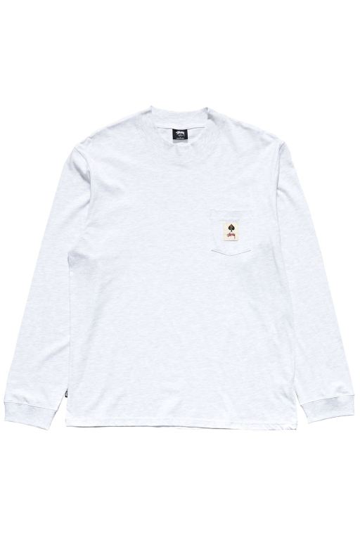 Stussy Mens Pocket Long Sleeve T Shirt White - CXEBV9831